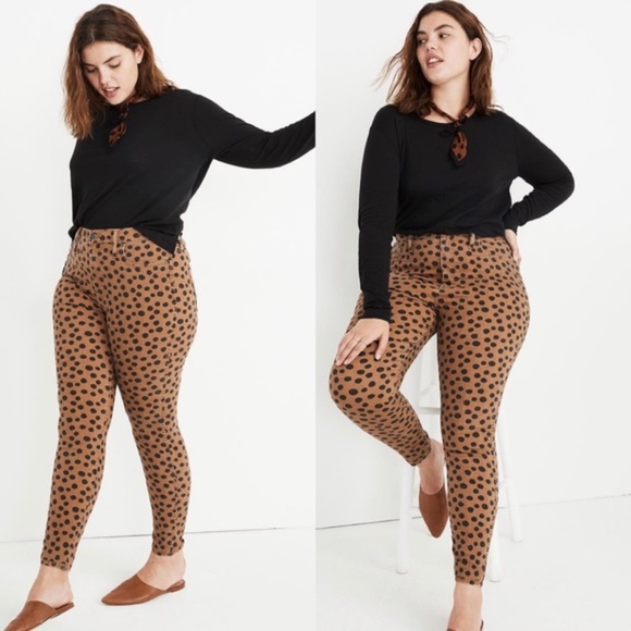 Madewell Denim - Madewell brown/black polka dot high rise skinnies